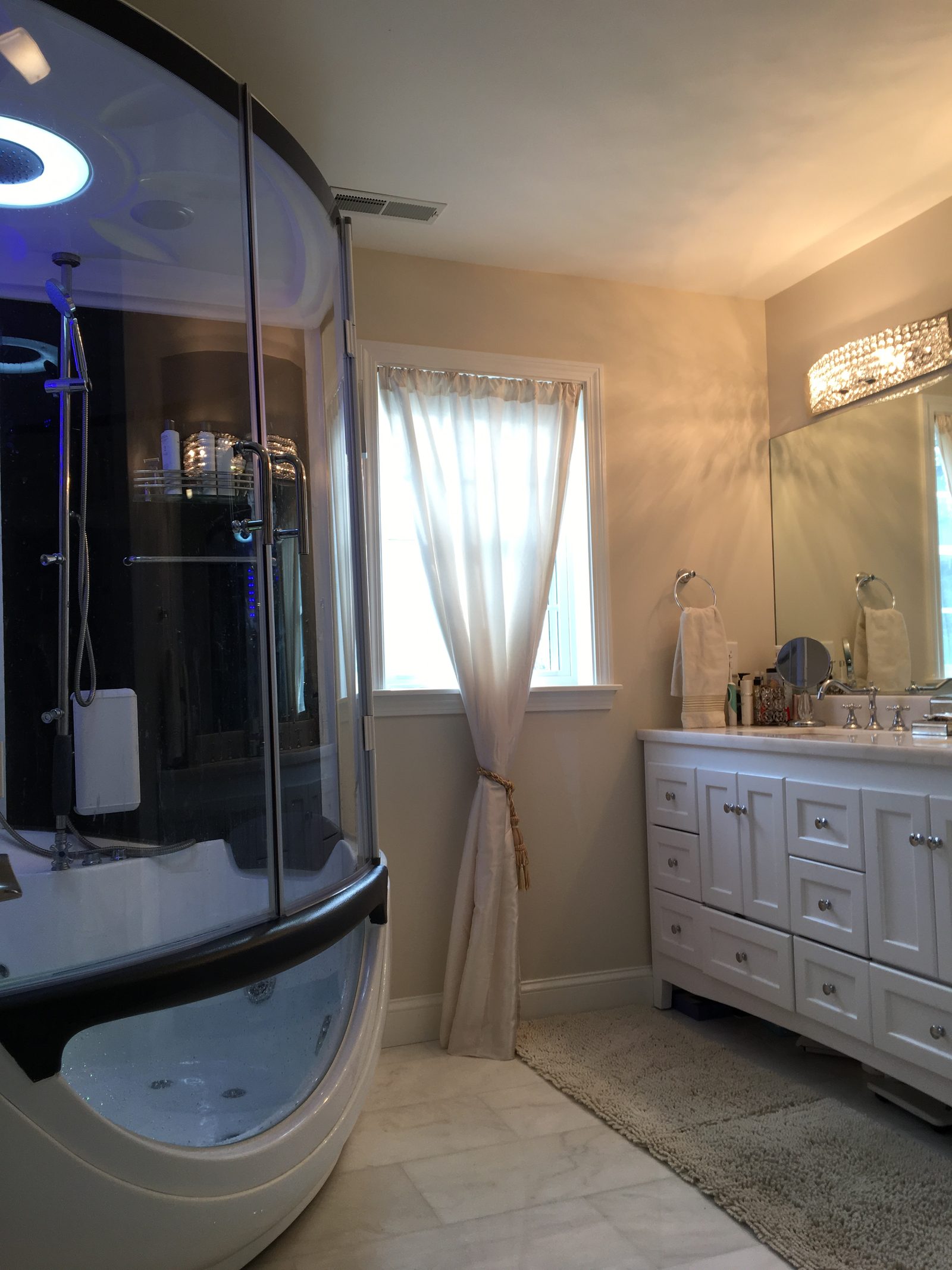 Full bathroom renovation with custom vanity, Southern NH